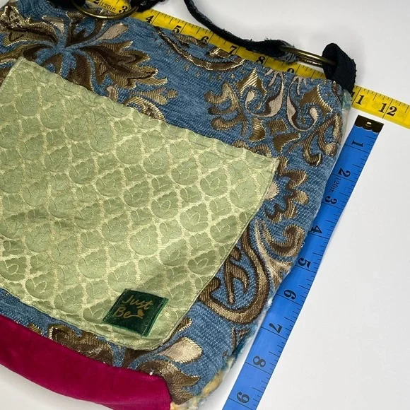 Just Be Blue and Green Crossbody Carpet Bohemian Bag with Geometric Pattern - Picture 14 of 16